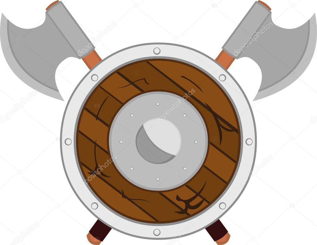 Vector illustration of crossed axes and a viking culture shield