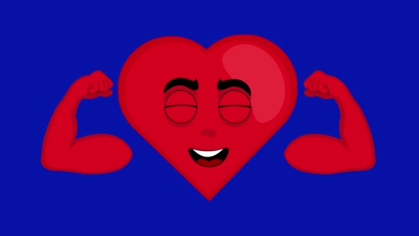 Loop Animation Cartoon Heart Character Flexing His Arms Contracting His — Stock Video