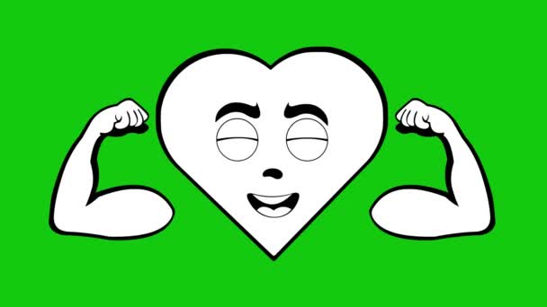 Animación Bucle Personaje Dibujos Animados Corazón Flexionando Sus Brazos Contrayendo — Vídeos de Stock