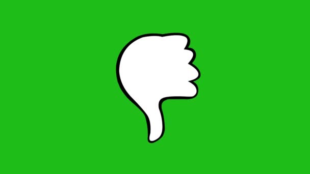 親指の下に手のアニメーション 拒絶または不承認の概念で 黒と白で描かれています 緑のクロマキーの背景に — ストック動画