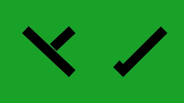 クロスとチェックマークのアイコンの黒いシルエットのアニメーション 緑のクロマキーの背景 — ストック動画