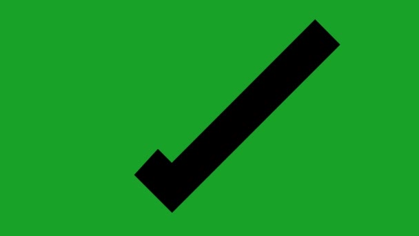 チェックマークアイコンの黒いシルエットのループアニメーション 緑のクロマキーの背景 — ストック動画