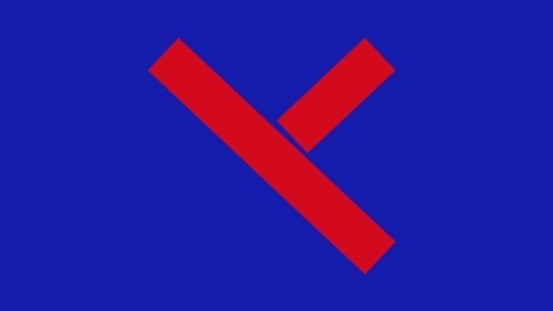 青色のクロマキーの背景に 否定または削除の概念を持つ赤い十字のループアニメーション — ストック動画