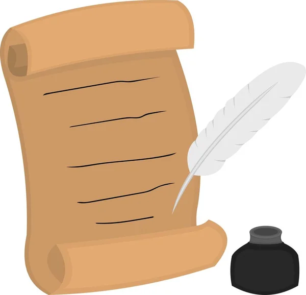 Vector Illustration Papyrus Parchment Feather Ink — Vetor de Stock