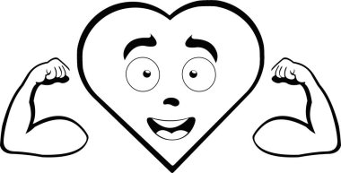 Kalbinin çizgi film karakteri, kollarını esneten ve kaslarını kasan vektör çizimi. Siyah beyaz çizilmiş