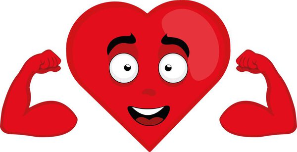 Vector character illustration of a cartoon heart, showing the biceps of his arms