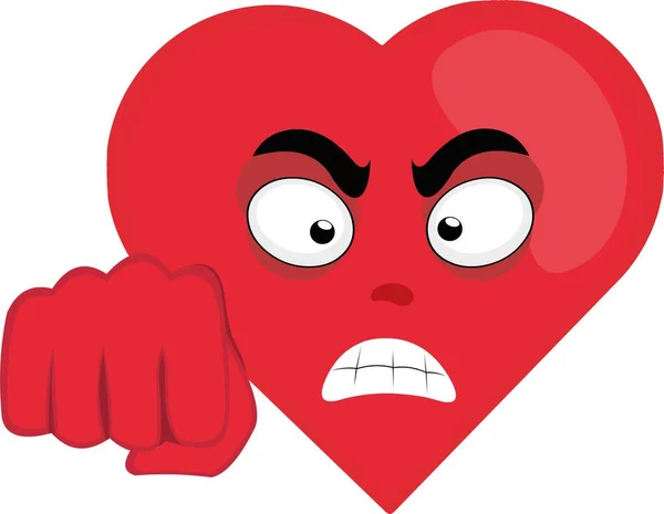 Vector Character Illustration Cartoon Heart Angry Expression Giving Fist Bump — Vettoriale Stock