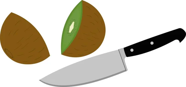 Vector Illustration Kiwi Fruit Cut Half Knife — Vettoriale Stock
