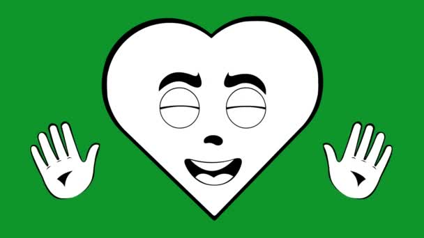 Зацикленная Анимация Персонажа Мультяшным Сердцем Размахивающего Руками Черно Белыми Зеленом — стоковое видео