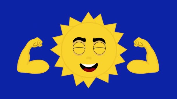 Animasi Loop Dari Karakter Kartun Matahari Melenturkan Lengannya Dan Mengerutkan — Stok Video