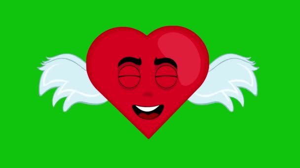 Character Loop Animation Winged Cartoon Heart Flapping Its Wings Blinking — Stock Video