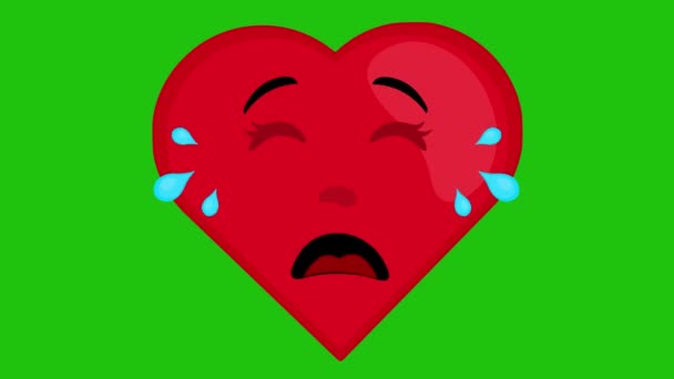Loop Animation Cartoon Character Heart Crying Tears His Eyes Green — Stock Video