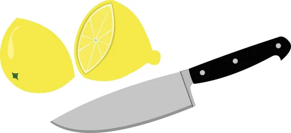 Illustrazione Vettoriale Limone Tagliato Metà Coltello Cucina — Vettoriale Stock