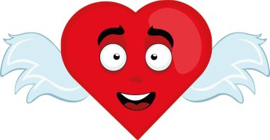 Kanatları ve mutlu ifadesi olan bir kalbin vektör çizgi film karakteri çizimi