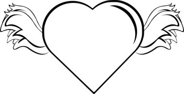 Siyah beyaz kanatlı bir kalbin vektör çizimi