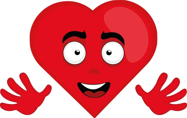Vector Illustration Cartoon Character Heart Happy Expression Waving His Hands — Stock Vector