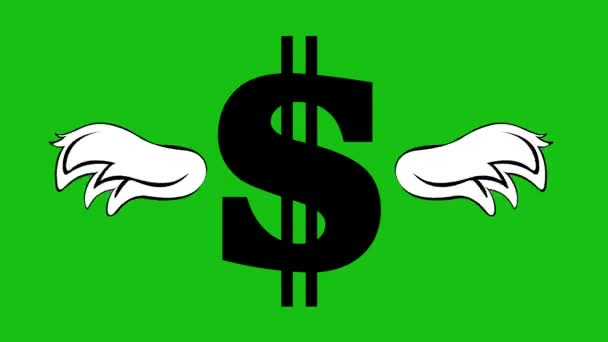 Animation Loop Winged Dollar Sign Icon Moving Wings Green Key — Vídeo de Stock