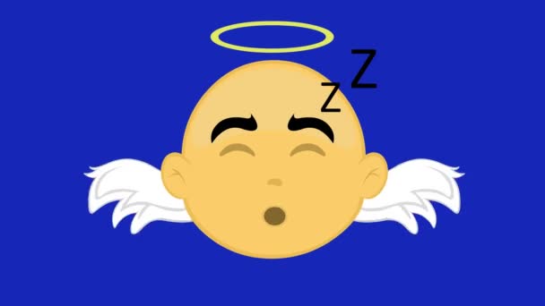 Анімація Петлі Обличчя Жовтого Мультяшного Ангела Спить Синьому Фоні Ключа — стокове відео
