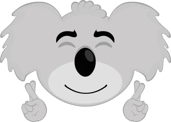 Vector Illustration Face Koala Cartoon Crossing Fingers Hands Wishing Luck — Stockvektor