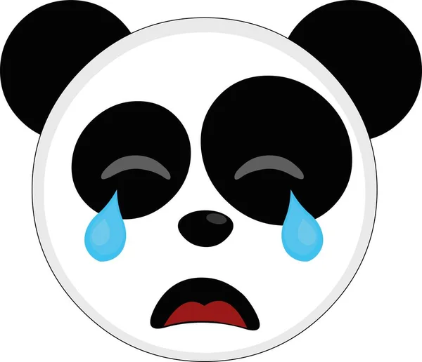 用悲伤哭泣的表情描绘一只卡通熊猫的脸 — 图库矢量图片
