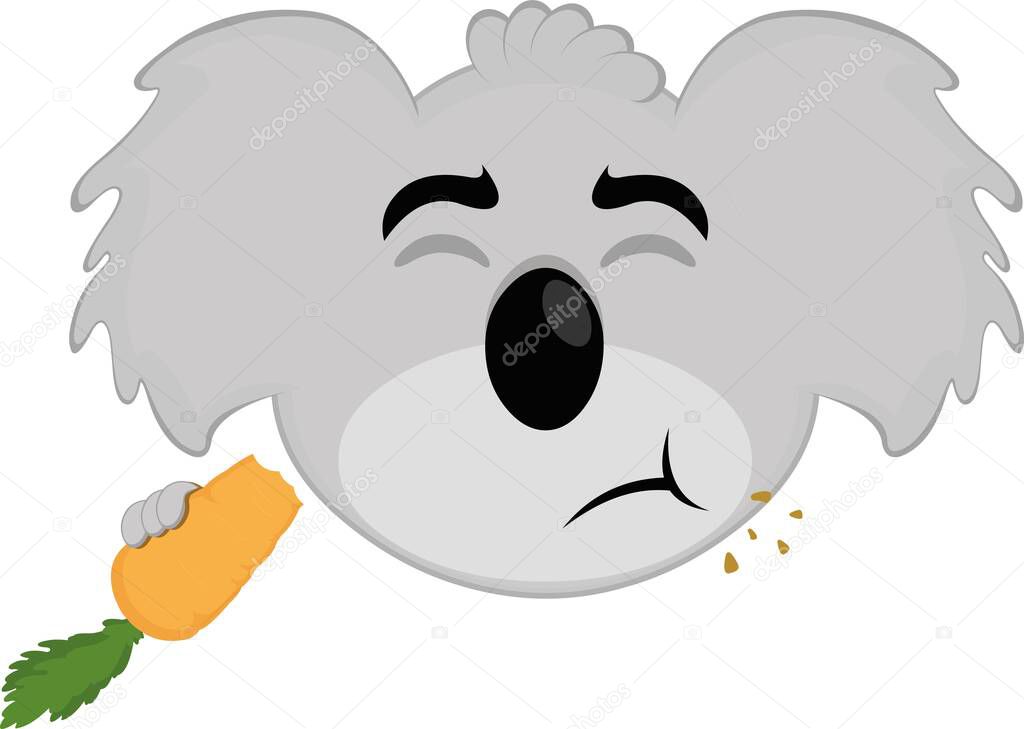 Vector illustration of the face koala cartoon eating a carrot