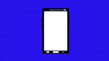 Cep telefonunun üstünü çizen bir haçın animasyonu, cep telefonu kullanımını yasaklayan bir kavram, mavi krom anahtar arka planda