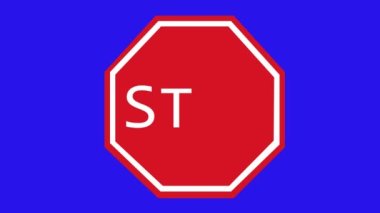 Animation transit signs stop, on a blue chroma key background