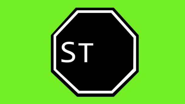Animation Stop Sign Icon Drawn Black White Green Chroma Key — ストック動画
