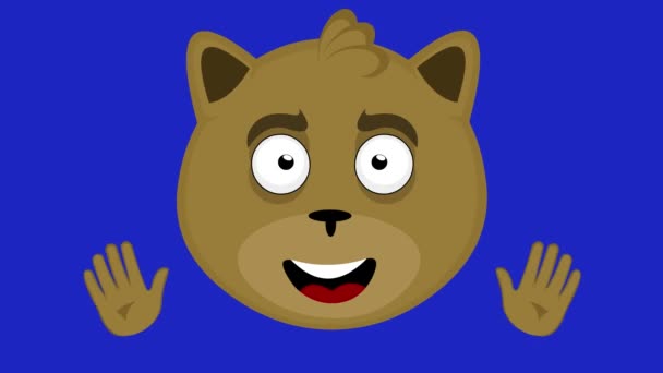 一只卡通猫用手挥动着脸的视频动画 蓝色的色键背景 — 图库视频影像