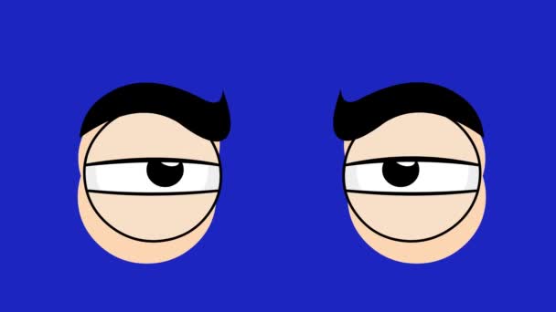 Loop Animation Cartoon Eyes Blinking Blue Chroma Key Background — Stockvideo