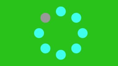 Animation of a website loading icon designed with light blue dots, on a green chroma key background