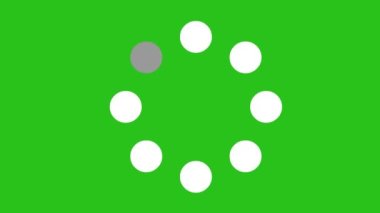 Animation of a website loading icon designed with white dots, on a green chroma key background