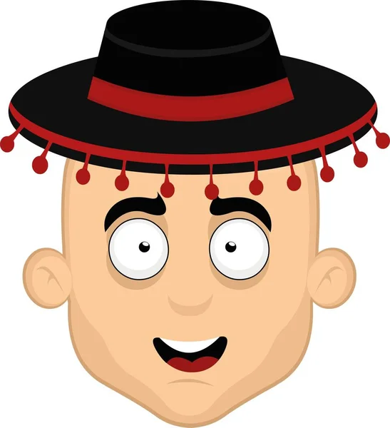 Vector Illustration Face Cartoon Man Flamenco Hat Classic Dance Spanish — Vector de stock