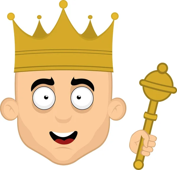 Vector Illustration Face Head Cartoon King His Crown Scepter His — Stok Vektör