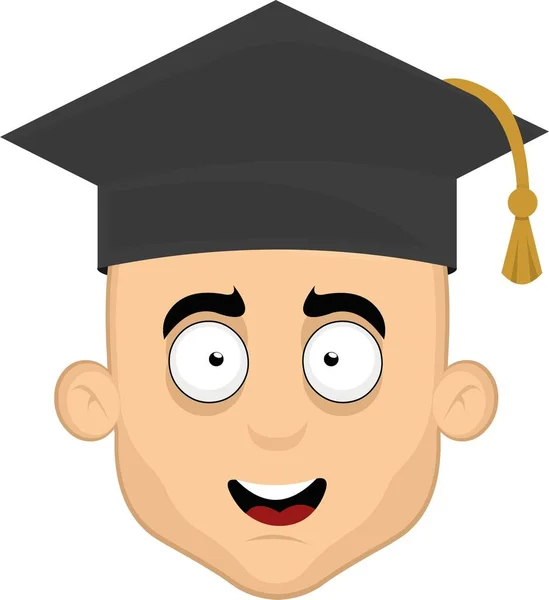 Vector Illustration Face Cartoon Man Cheerful Expression Graduation Hat — Image vectorielle