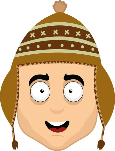 Vector Illustration Face Man Cartoonwith Indigenous Classic Hat Peruvian Culture — Stock Vector
