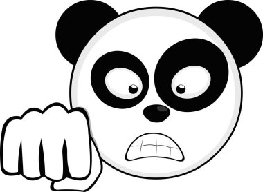 Kızgın bir ifadeyle ve yumruk tokuşturarak çizgi film karakteri bir pandanın yüzünü gösteren vektör ifadesi.
