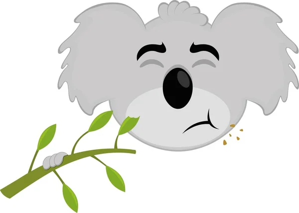 Vector Illustration Face Cartoon Koala Eating Eucalyptus Plant — Stock Vector