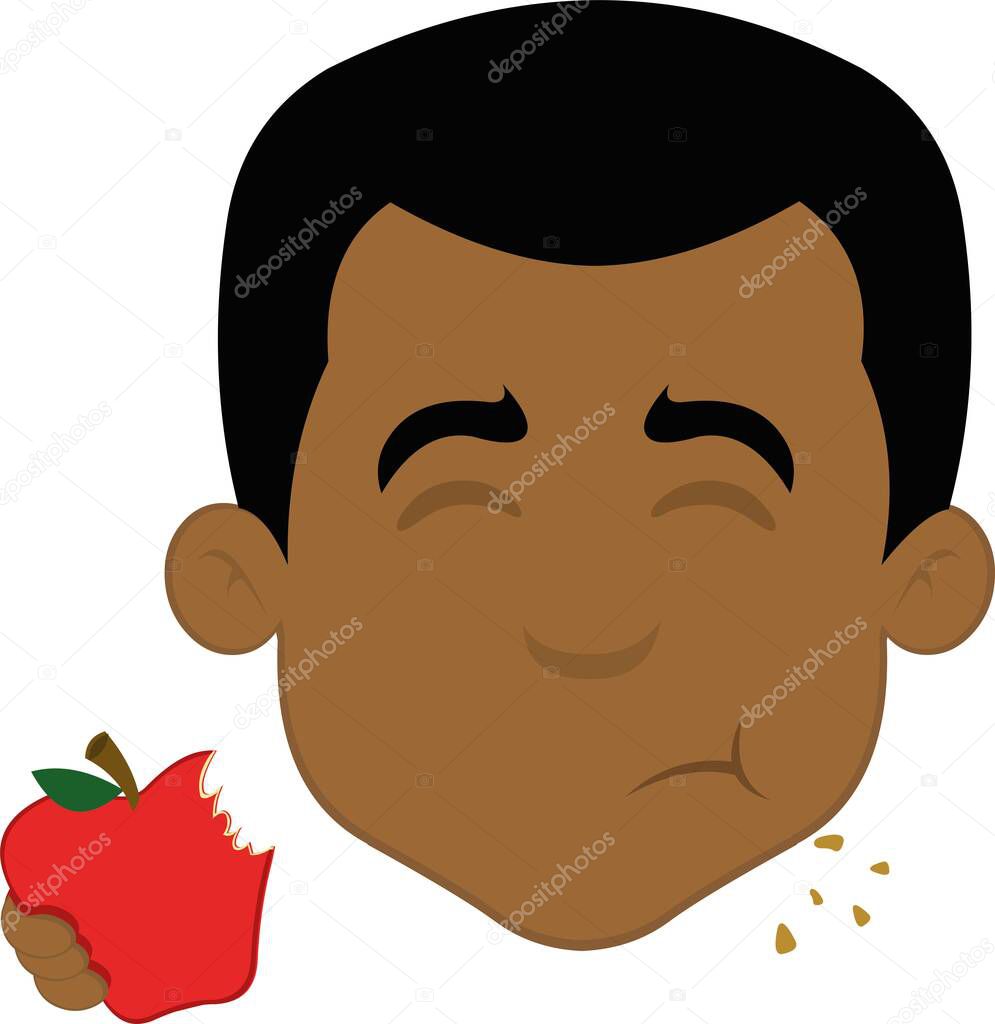 Vector illustration of a cartoon man face eating an apple