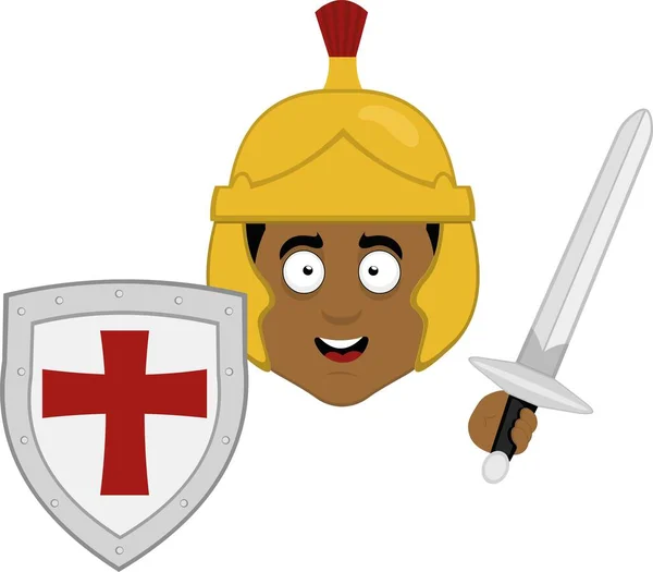 Vector Illustration Face Cartoon Roman Soldier Helmet Shield Sword Hand — 图库矢量图片