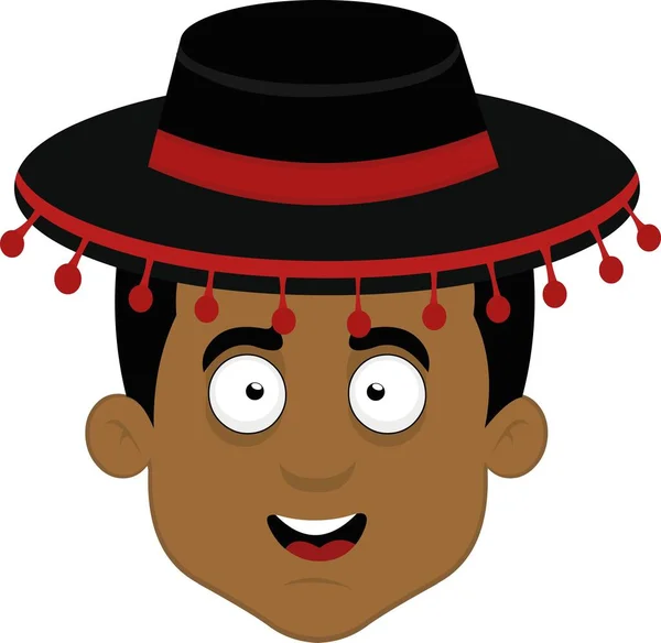 Vector Illustration Face Cartoon Man Flamenco Hat Classic Dance Spanish — Stock Vector