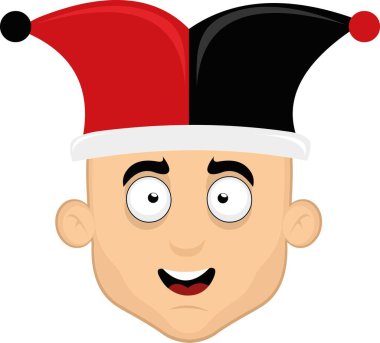 Vector illustration of the face of a jester with a harlequin hat