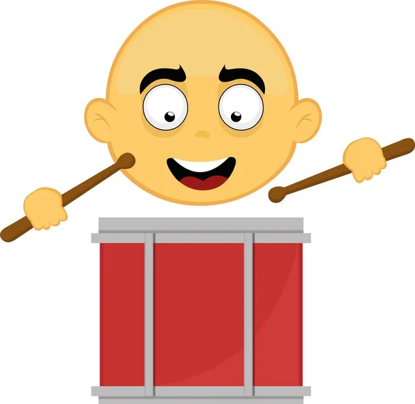 Vector Illustration Yellow Cartoon Character Face Playing Drum Drumsticks — Vector de stock