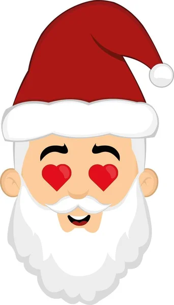 Vector Illustration Face Cartoon Santa Claus Eyes Form Hearts — Vector de stock