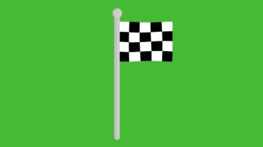 Animation of a car racing flag waving on a flagpole, on a green chroma key background