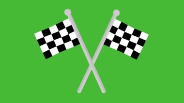 Animation of crossed car racing flags, on a green chroma key background