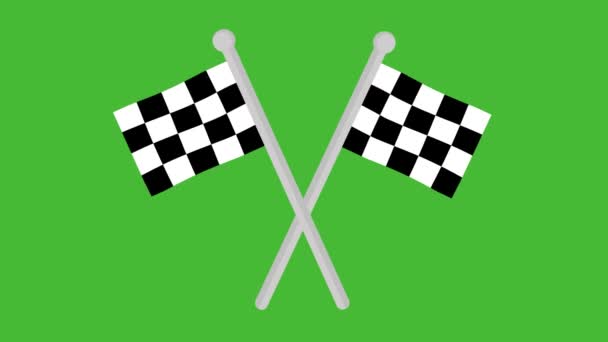 Animation Crossed Car Racing Flags Green Chroma Key Background — Stock Video