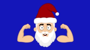 Loop animation of the face of a cartoon Santa Claus showing the crossed arms, on a blue chroma key background