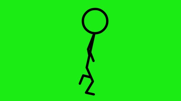 Loop Animation Running Stickman Green Chroma Key Background — Stock Video