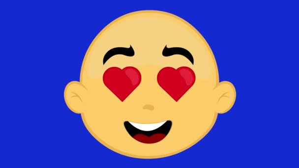 Animation Face Yellow Cartoon Character Love Eyes Shape Hearts Blue — Stockvideo